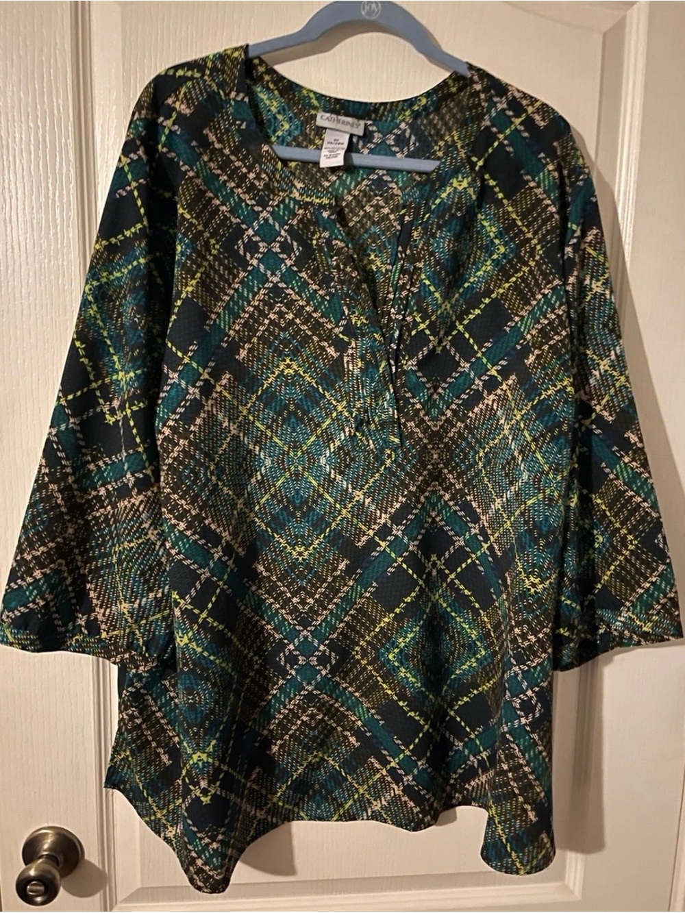Catherines 3X Green Multi-Colored Top Women’s Plus Size Blouse EUC